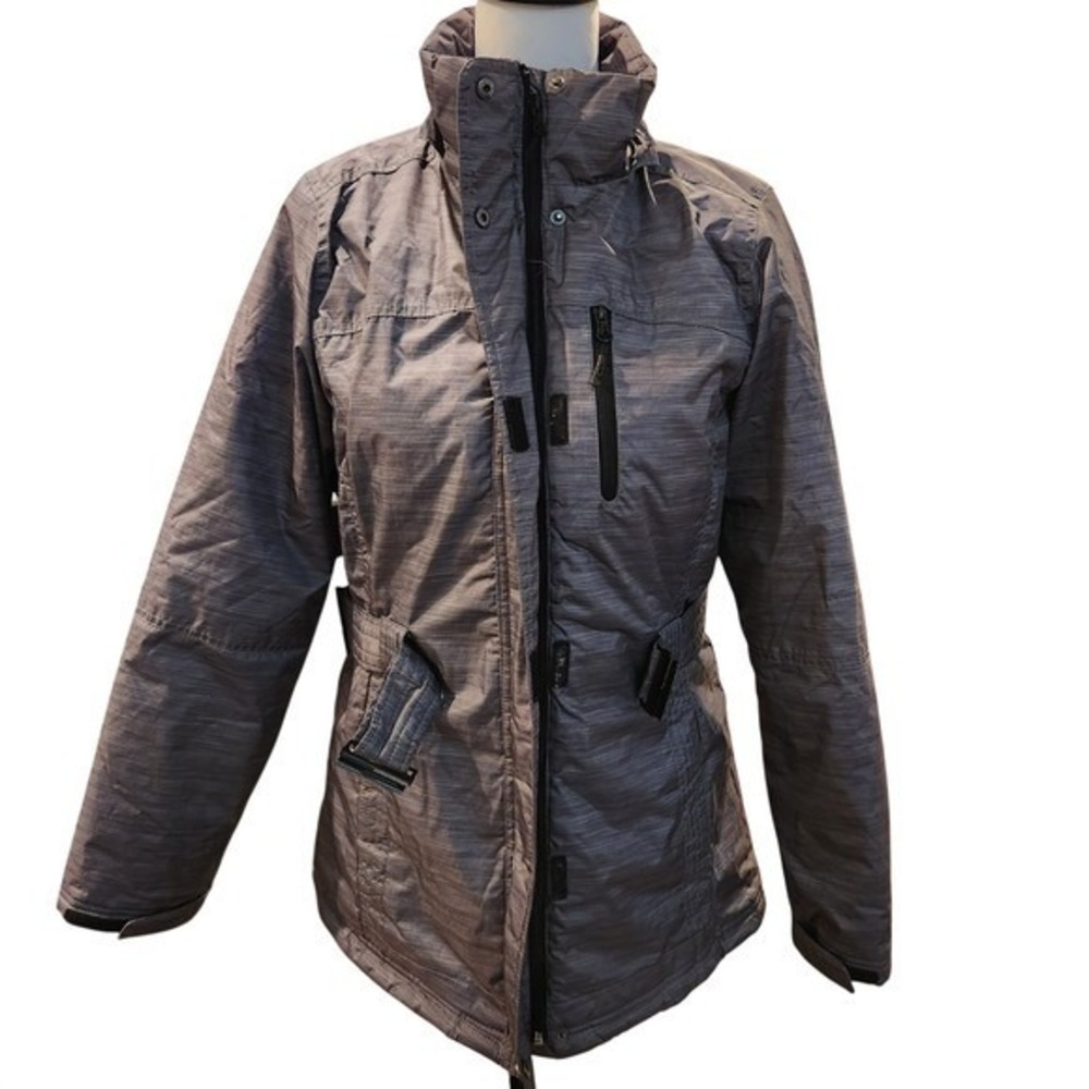 CB Sport Women's Gray Striped Belted Ski Jacket Size M Flaw: NO‎ HOOD - Picture 6 of 9